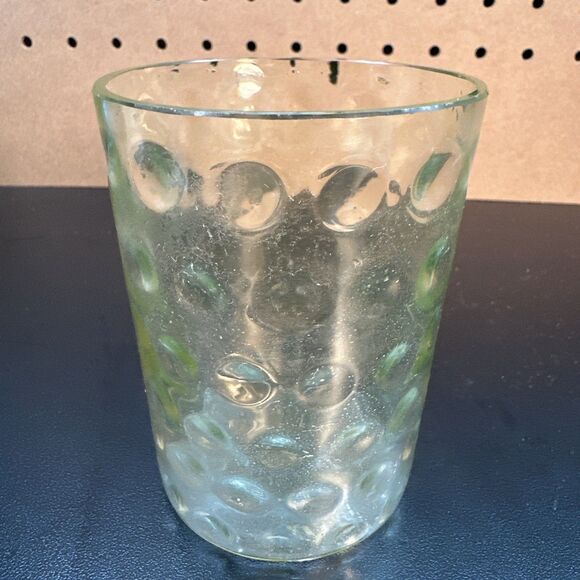 Hobbs Brockunier Glass POLKA DOT Tumbler Canary/Green Glows Uranium - Picture 2 of 5